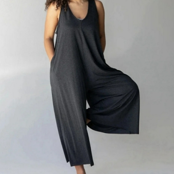 Natural Life Wide Leg Jumpsuit Women One Size Gray Green Sleeveless V-neck Comfy - Picture 14 of 14